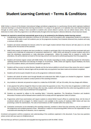 Student Learning Contract Terms Conditions