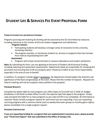 Student Life And Service Fee Event Proposal