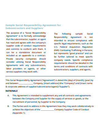Subcontractors and Suppliers Social Responsibility Agreement