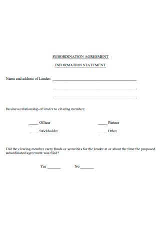 Subordination Agreement Information Statement