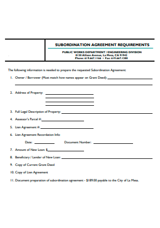 Subordination Agreement Requirements