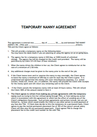 Temporary Nanny Agreement