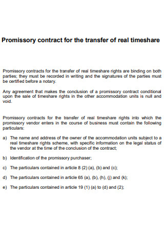 Timeshare Promissory Contract