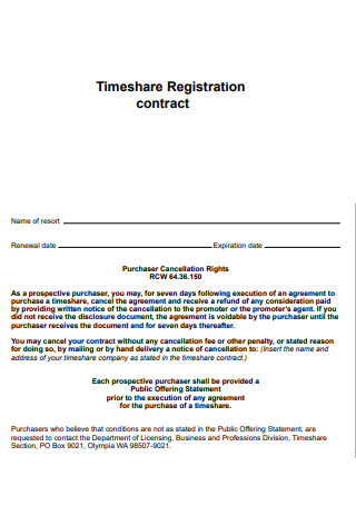 Timeshare Registration Contract