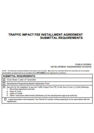 Traffic Impact Fee Installment Agreement