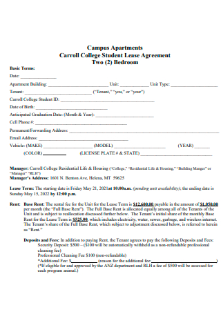 Two Bed Room Student Lease Agreement