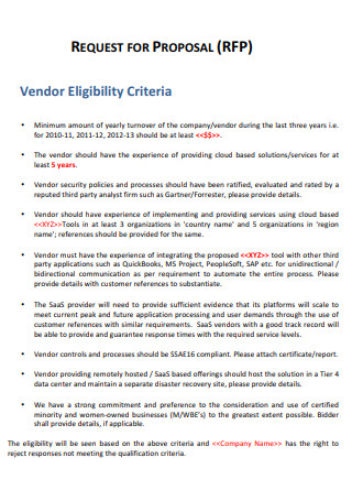 Vendor Eligibility Request for Proposal