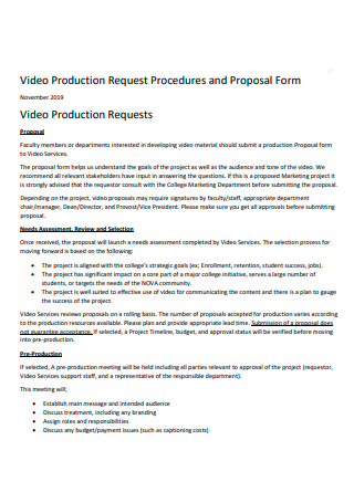 Video Production Request Procedures and Proposal Form