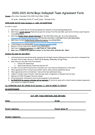 Volleyball Team Agreement Form