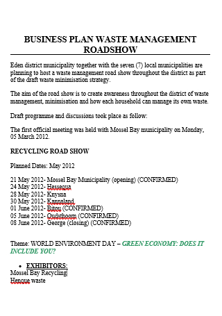 Waste Management Business Plan in DOC