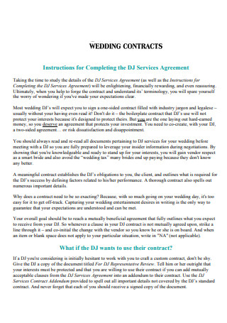 Wedding Contracts Dj Service Agreement