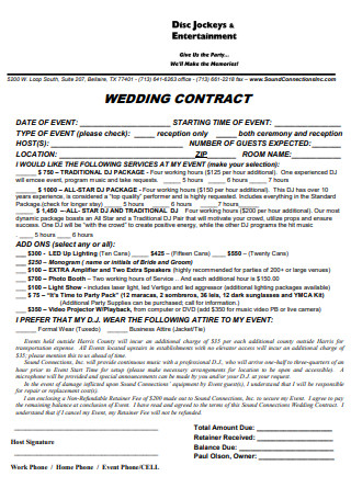 Wedding Disc Jockeys Entertainment Contract