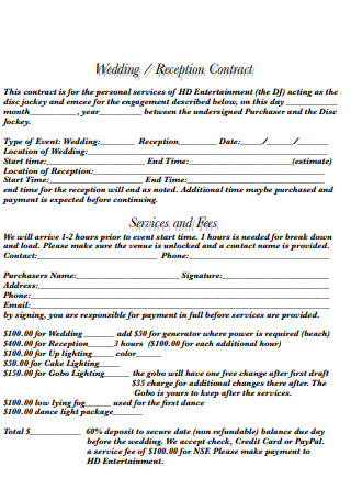 Wedding Reception DJ Contract