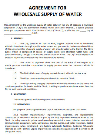 Wholesale Supply of Water Agreement