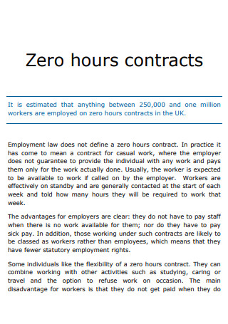 Zero Hours Contract Example