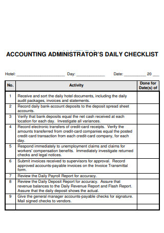 Accounting Administrators Daily Checklist