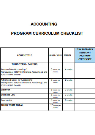 Accounting Program Curriculum Checklist