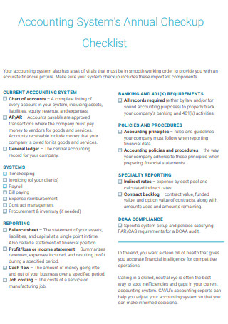 Accounting Systems Annual Checkup Checklist