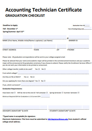 Accounting Technician Certificate Graduation Checklist