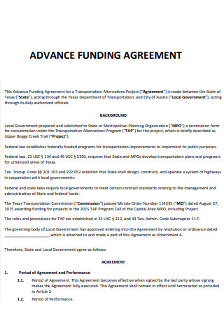 Advance Funding Agreement