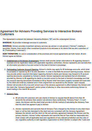 Advisor Providing Services Agreement
