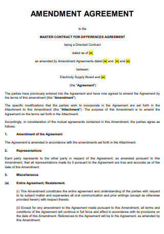 Amendment Agreement Example