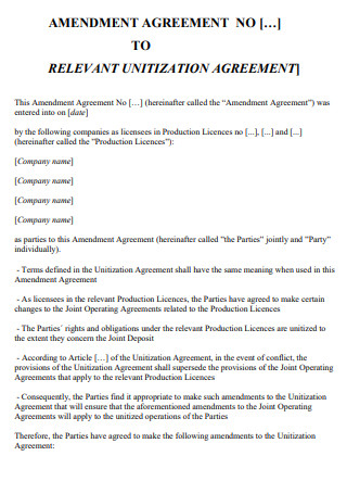 Amendment Unitization Agreement