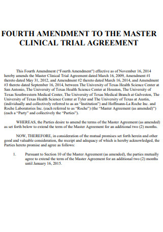 Amendment to Cinical Trial Agreement