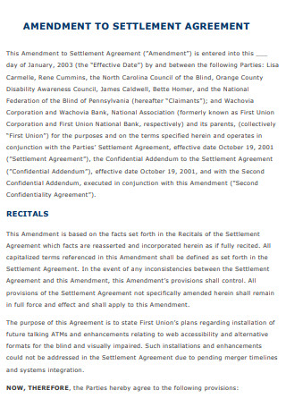 Amendment to Settlement Agreement