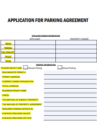Application for Parking Agreement