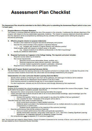 Assessment Plan Checklist