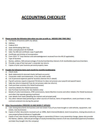 Basic Accounting Checklist
