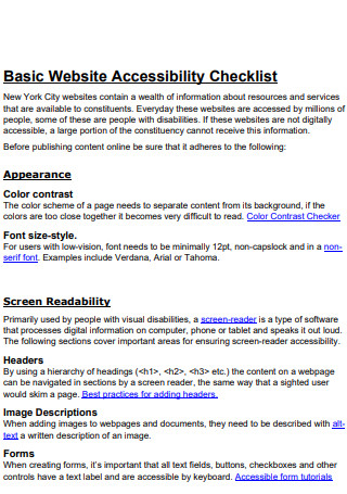 Basic Website Accessibility Checklist