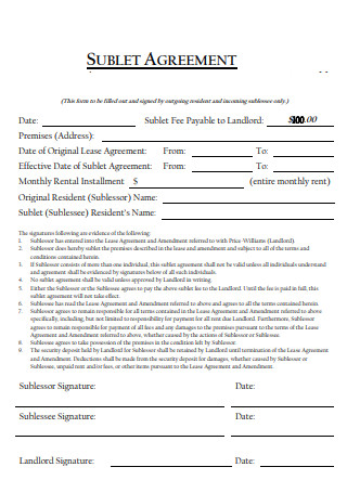 Blank Sublet Agreement
