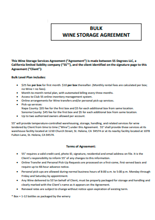 Bulk Wine Storage Agreement
