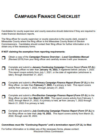 Campaign Finance Checklist