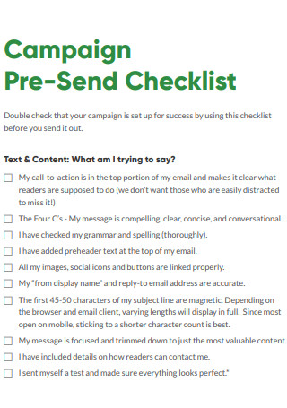 Campaign Pre Send Checklist