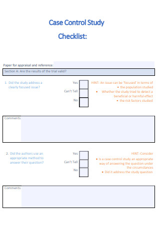 Case Control Study Checklist