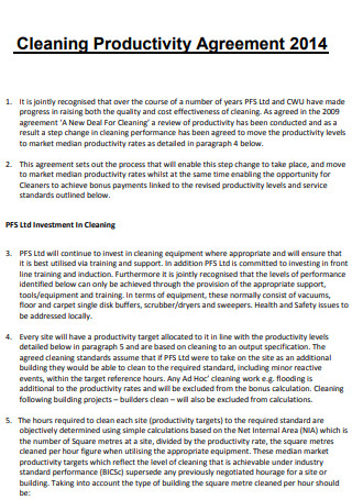 Cleaning Productivity Agreement