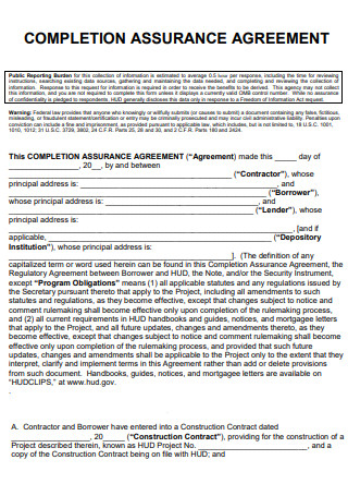 Completion Assurance Agreement