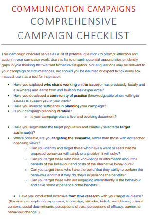 Comprehensive Campaign Checklist