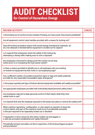 Control Audit Checklist