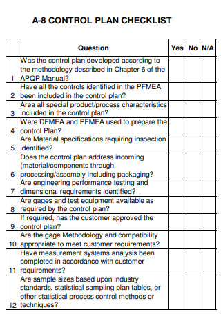 Control Plan Checklist