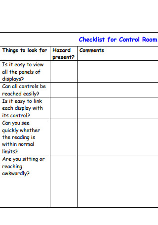 Control Room Checklist