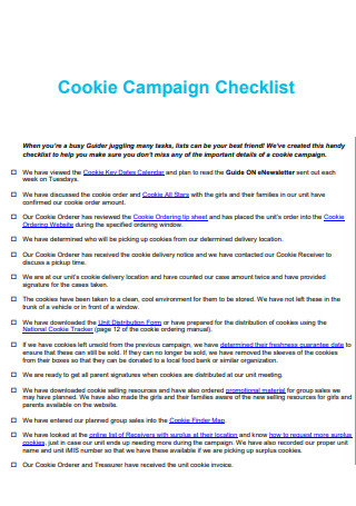 Cookie Campaign Checklist