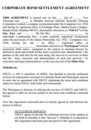 Corporate Bond Settlement Agreement