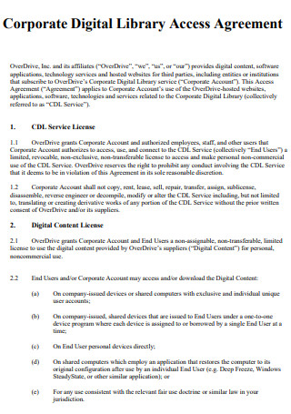 Corporate Digital Library Access Agreement
