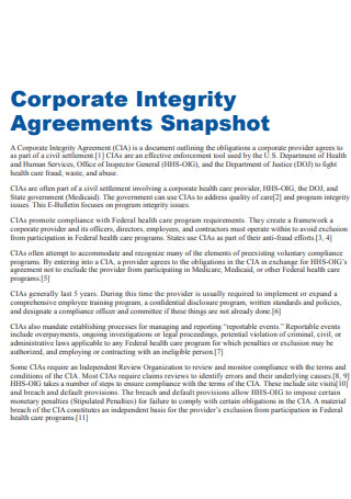 Corporate Integrity Agreements Snapshot