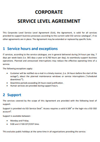Corporate Service Level Agreement
