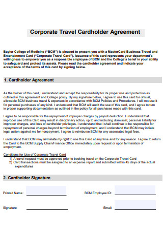 Corporate Travel Cardholder Agreement